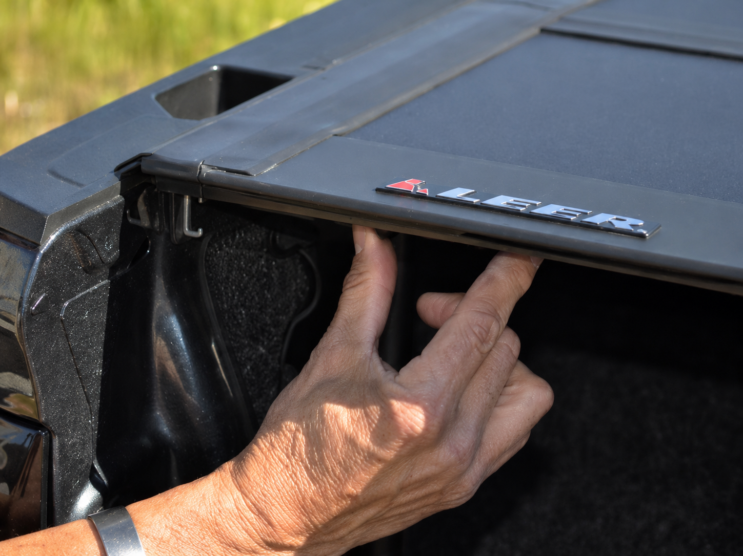LEER HF650M quad-fold cover opened for flexible truck bed access