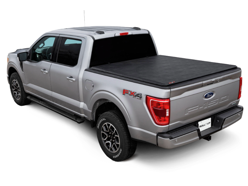 LEER ROLLITUP soft rolling tonneau cover installed on a silver Ford F-150